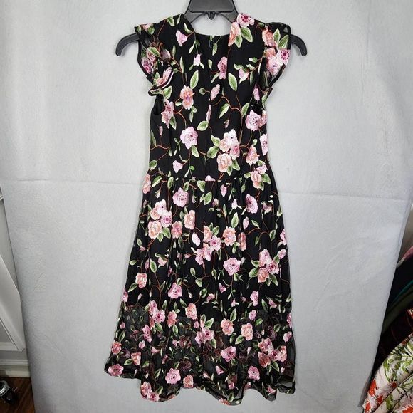 Crosby Womens Dress Midi Black Embroidered Floral Mollie Burch- Size 4 - Picture 6 of 13